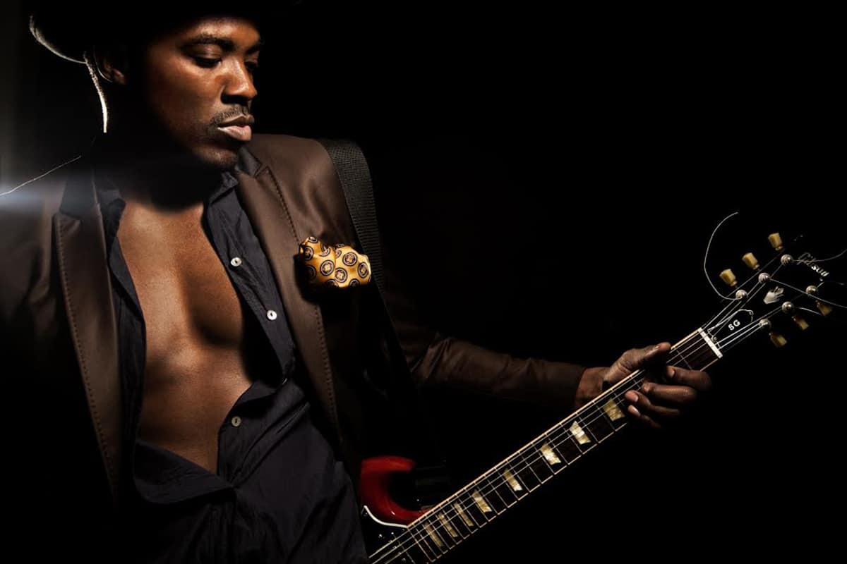 Singer Emanuel Gibson portrait by Stefano Ortega in his studio in Brooklyn, NY