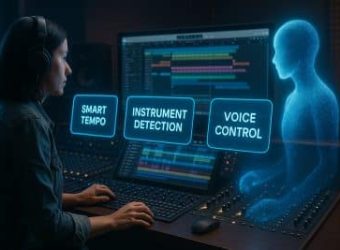 Female Producer Amidst Holographic Sound Control copy