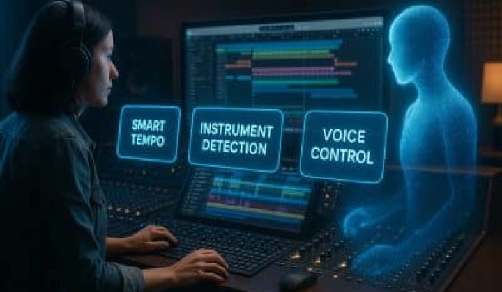 Female Producer Amidst Holographic Sound Control copy