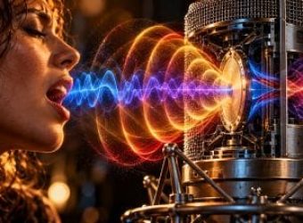 Singer and Mic_ Visualized Sound Waves Banner