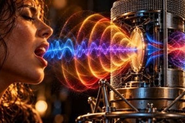 Singer and Mic_ Visualized Sound Waves Banner